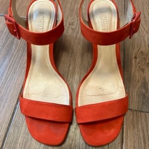Fire Red Nubuck Schutz block heal Sandel, size 8.5
